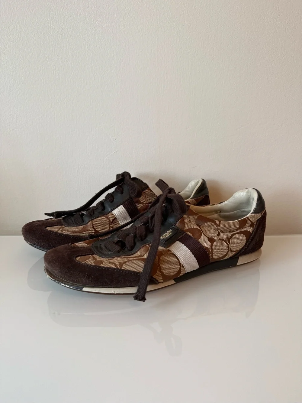 Coach Womens Brown Signature Logo Sneakers with Stripe